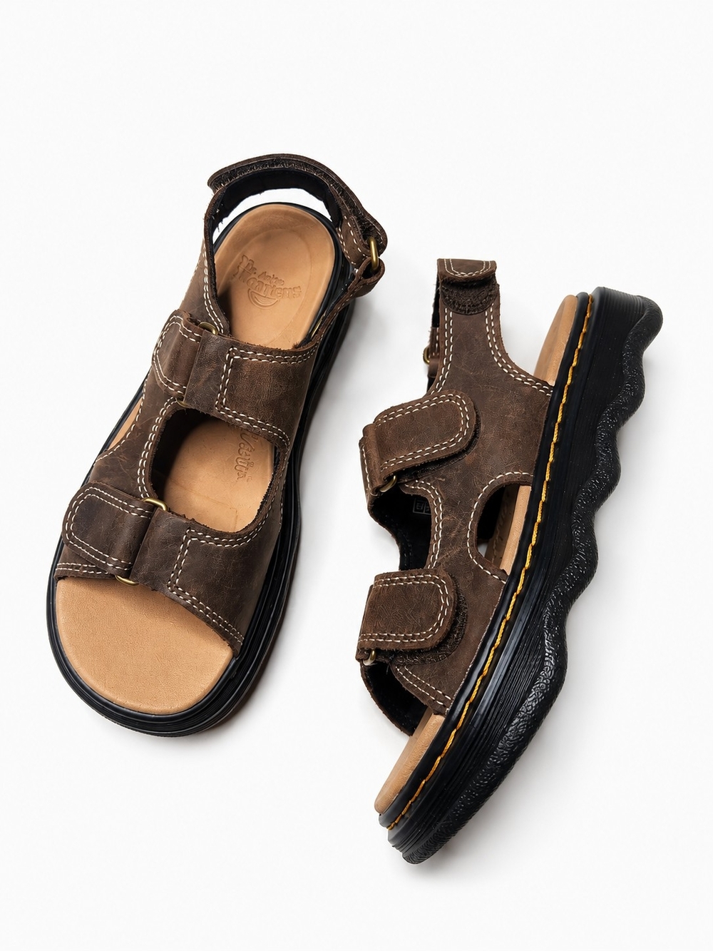 Dr. Martens Size 1  Junior Virden Wyoming Brown Leather Open-Toe Sandals